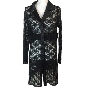 𝅺Susan Graver size large black lace jacket semi sheer 3/4 length button down